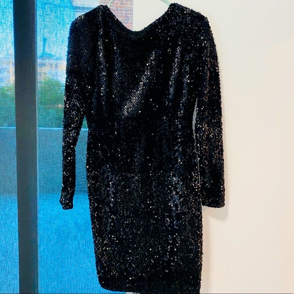 NEW! Mango Black Mini Sequin Dress | Short Shiny Long Sleeve & Stretchy - Picture 6 of 9